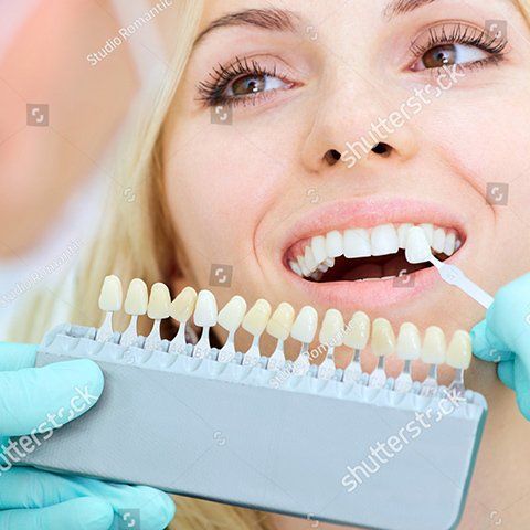 Dental Prosthetist Checking Tooth Sample — Burleigh Denture Clinic in Burleigh Heads, QLD