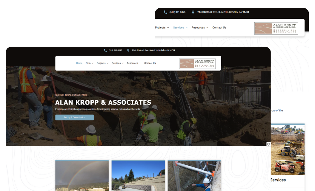 A screenshot of the RIX Industries home page and service page with a submarine as the main image. 