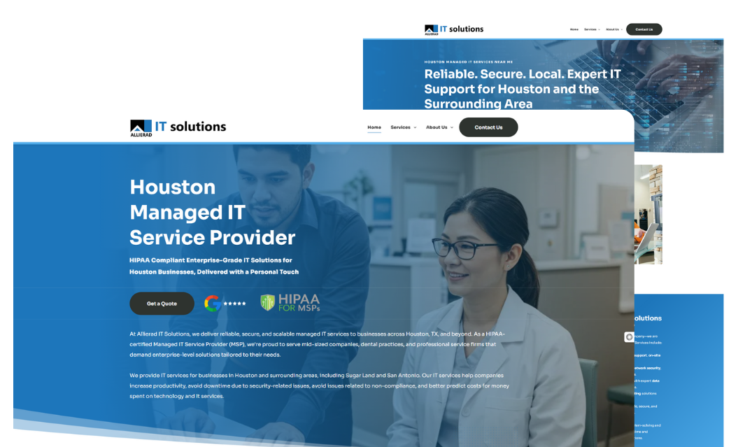 A screenshot of the RIX Industries home page and service page with a submarine as the main image. 