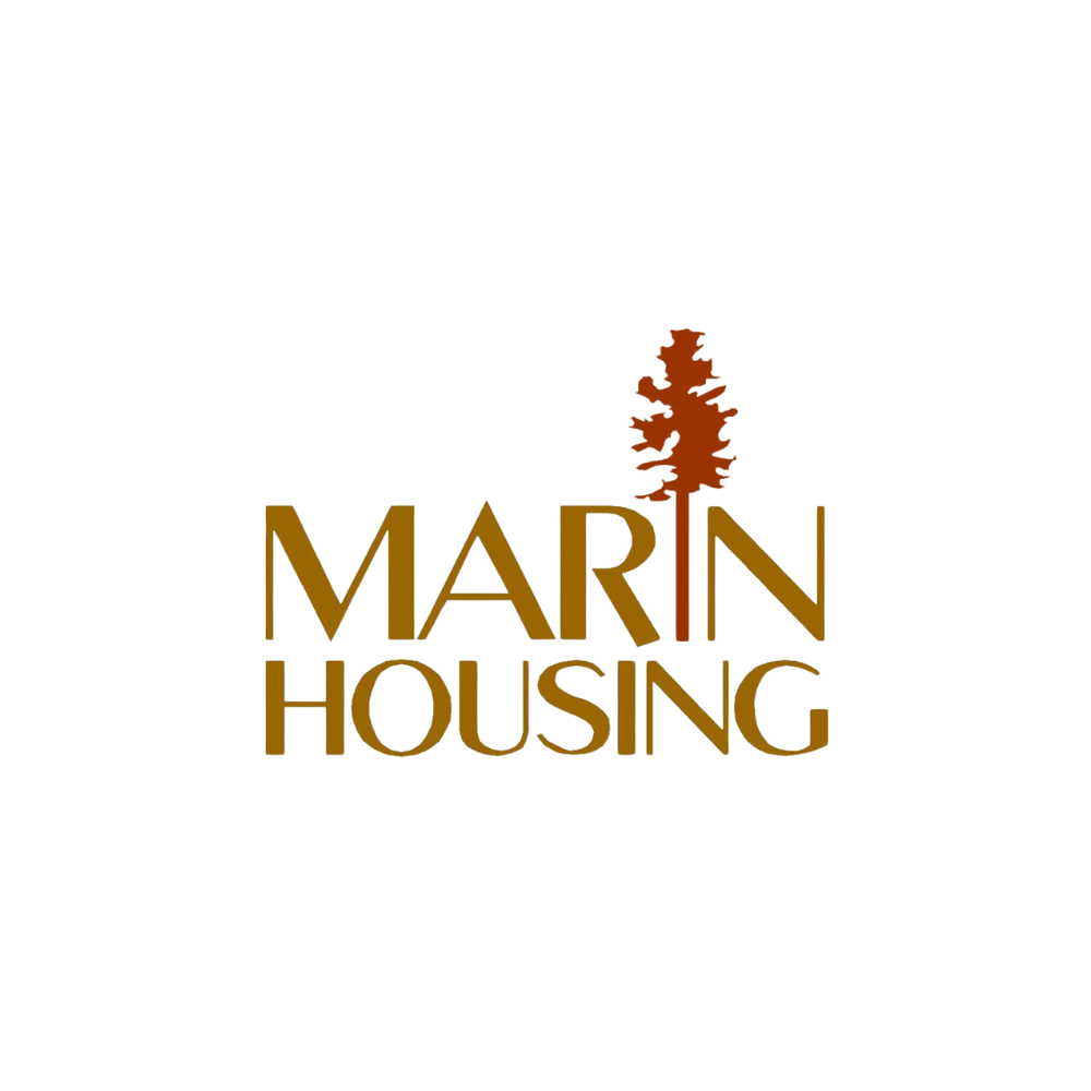 A logo for marin housing with a tree in the middle