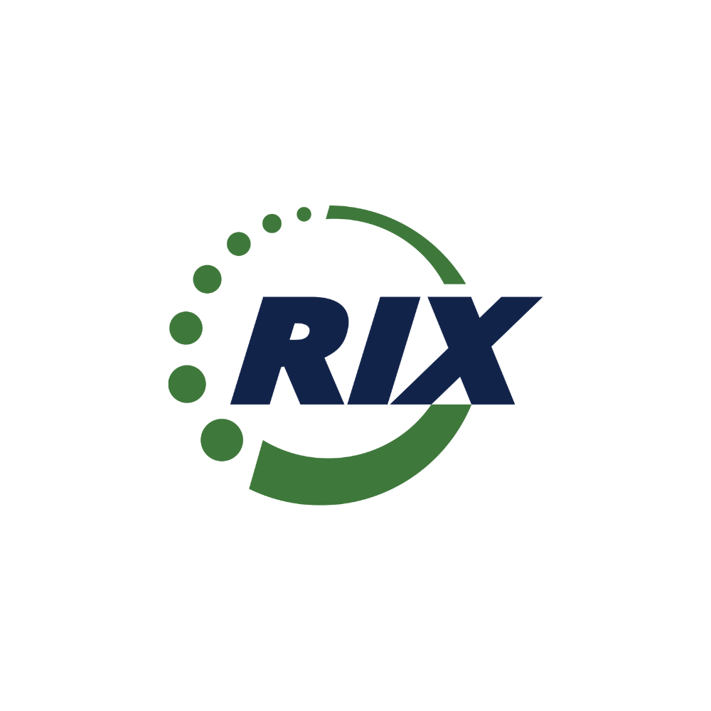 A blue and green logo for a company called rix