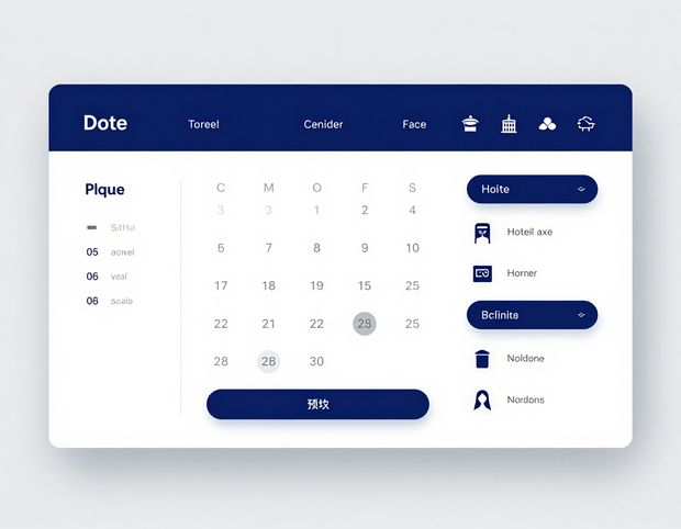 Blue-and-white scheduling dashboard with calendar grid and side panels for tasks and timeslots