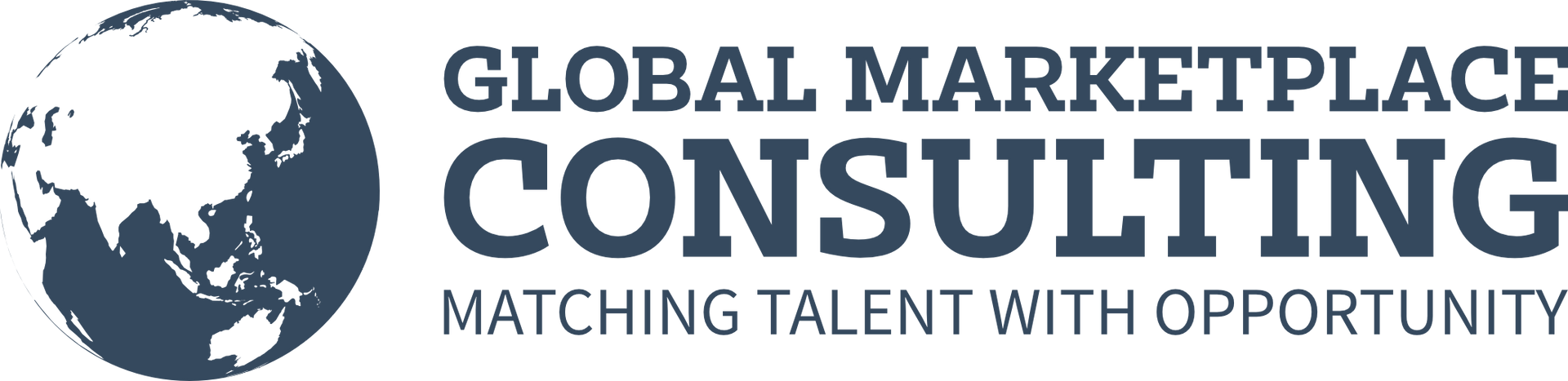 Logo of Global Marketplace Consulting, with a globe and the words