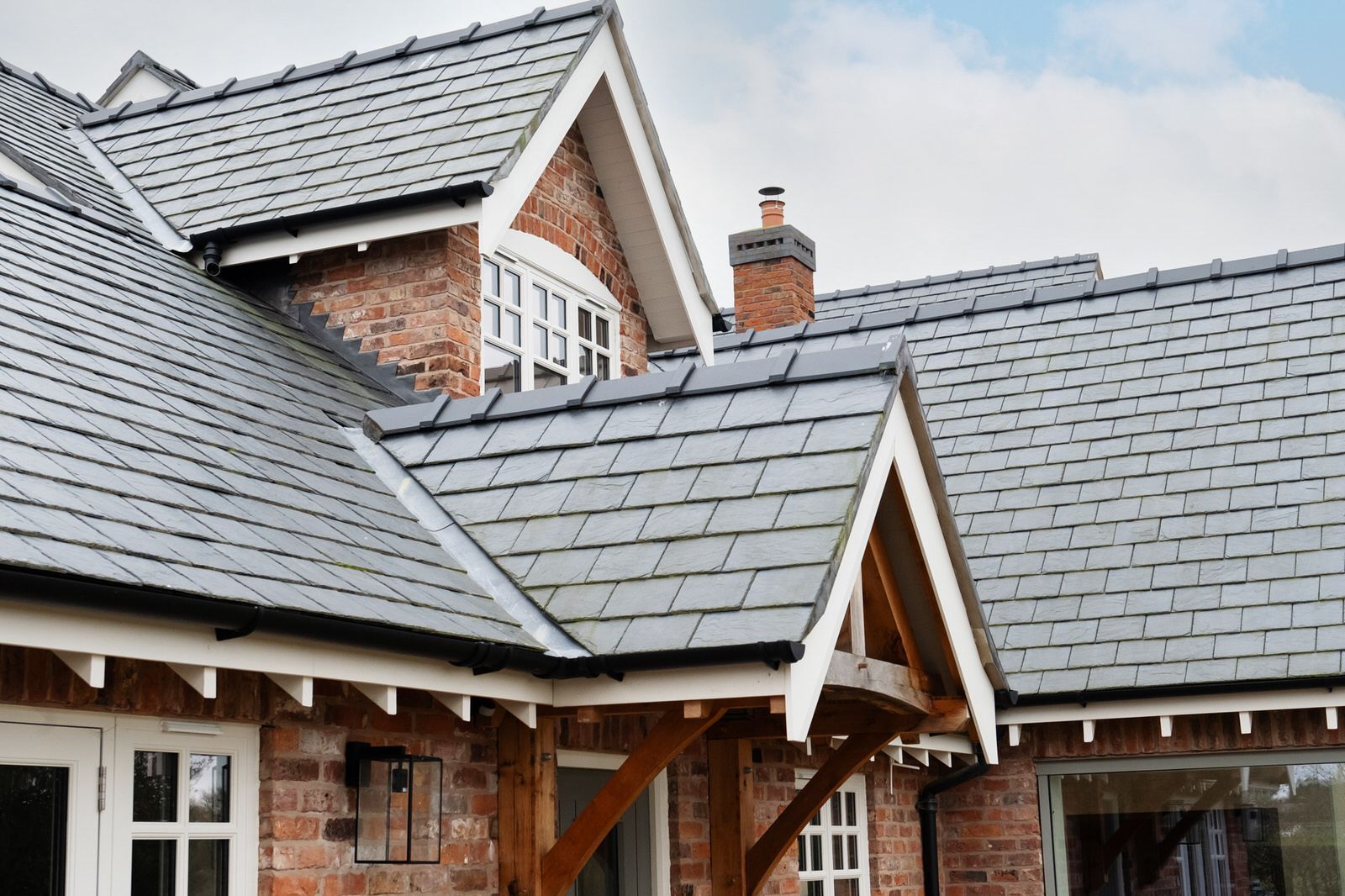 Close-up of pitched roof detailing on new-build home in Goostrey, Cheshire by Rawlinson Construction