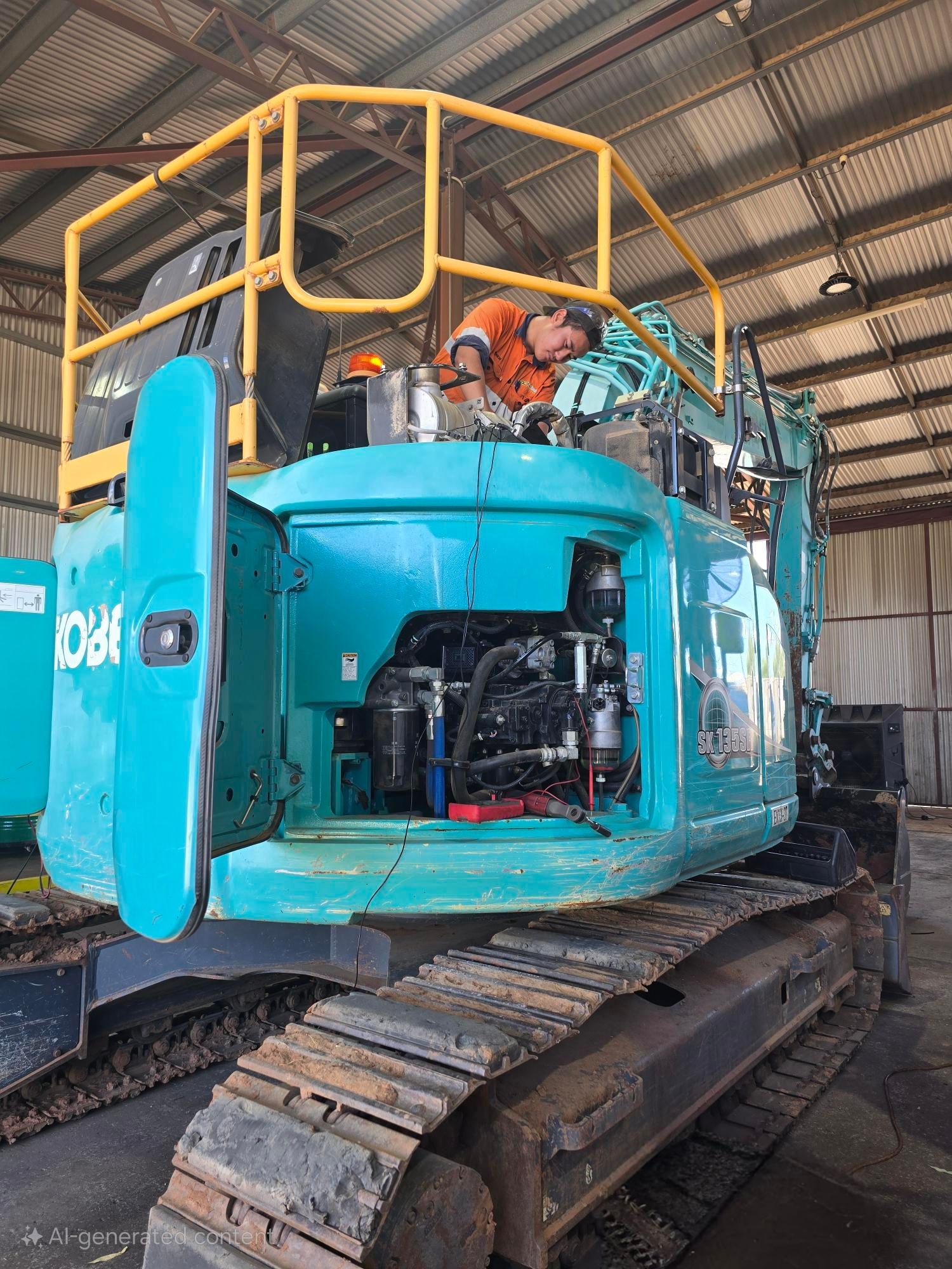 A Man Is Working On A Truck In A Garage — Central Diesel Services In Alice Springs, NT