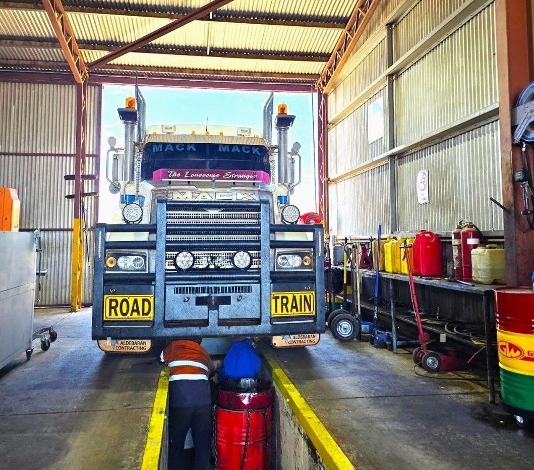 A Road Train Parked In A Garage — Central Diesel Services In Alice Springs, NT