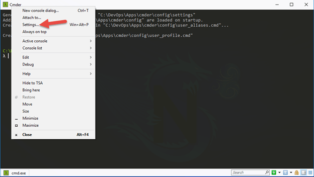 Cmder Console settings 