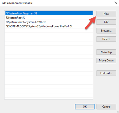 New Environment Variables Window