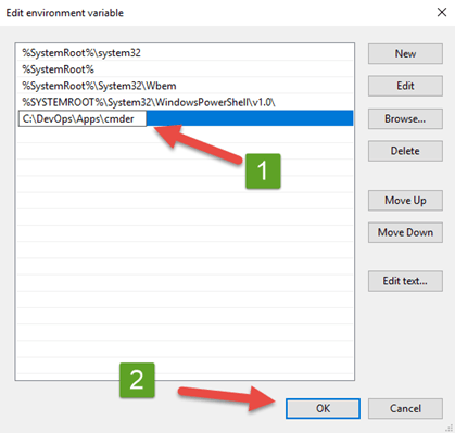 New Environment Variable Window - Adding new path