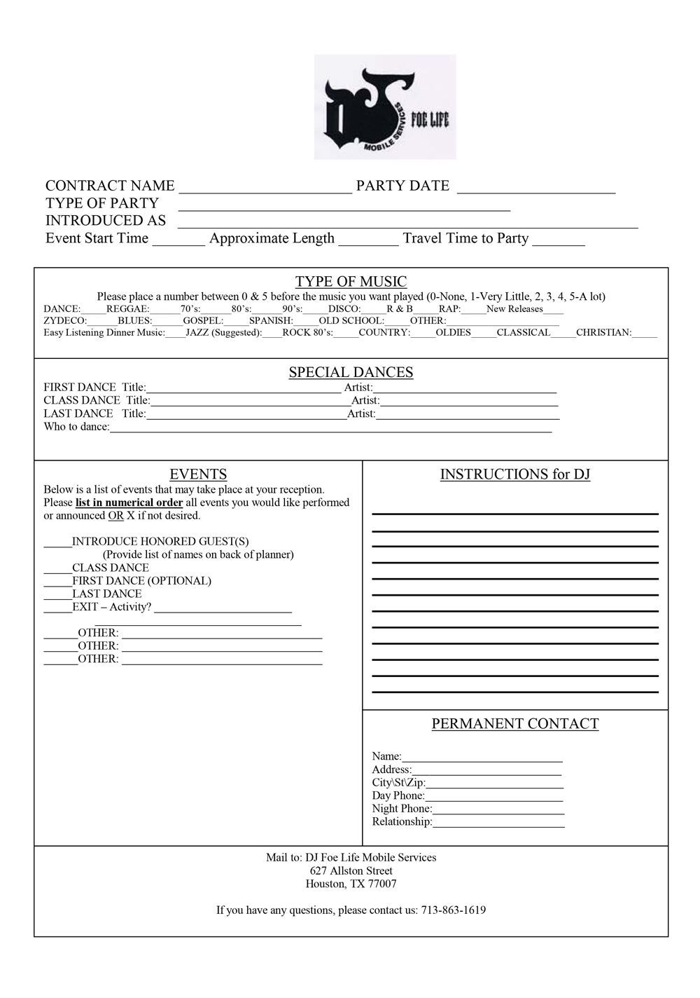 Booking Form For Your Next Party