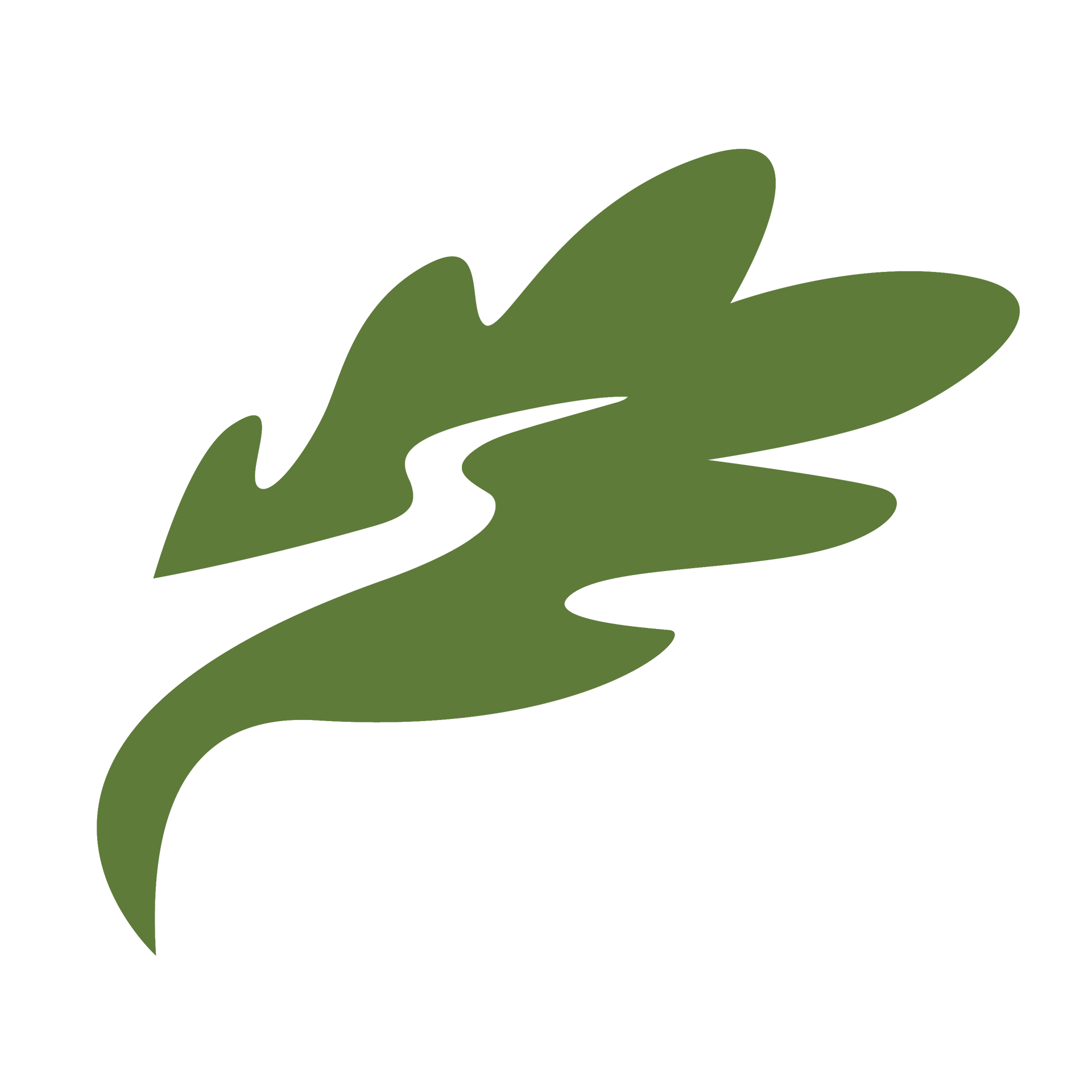 Green oak leaf with winding white line.