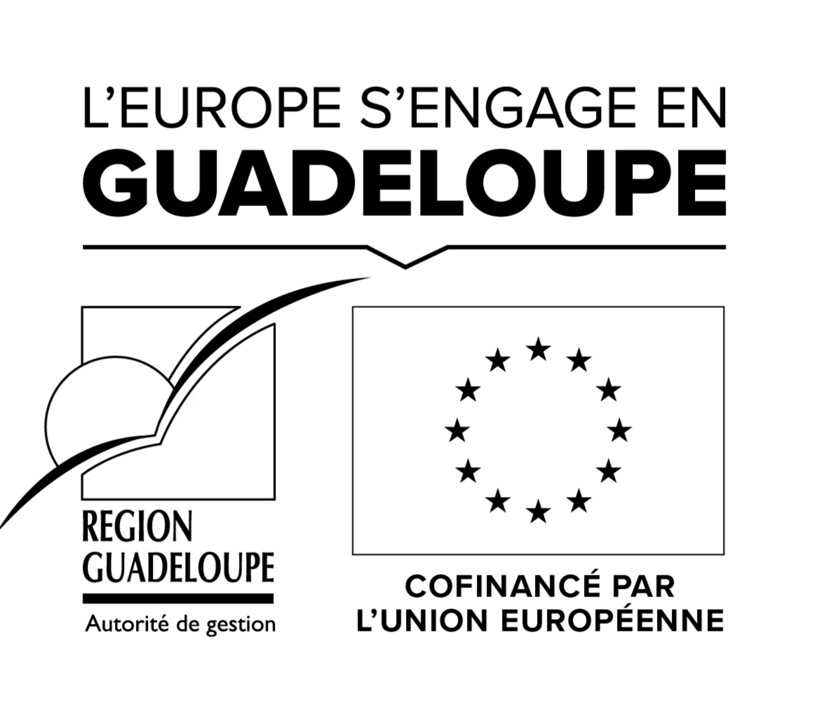 Logo “L’Europe s’engage en Guadeloupe” with EU flag and Région Guadeloupe branding.