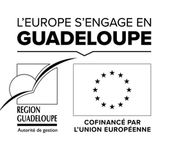 Logo “L’Europe s’engage en Guadeloupe” with EU flag and Région Guadeloupe branding.