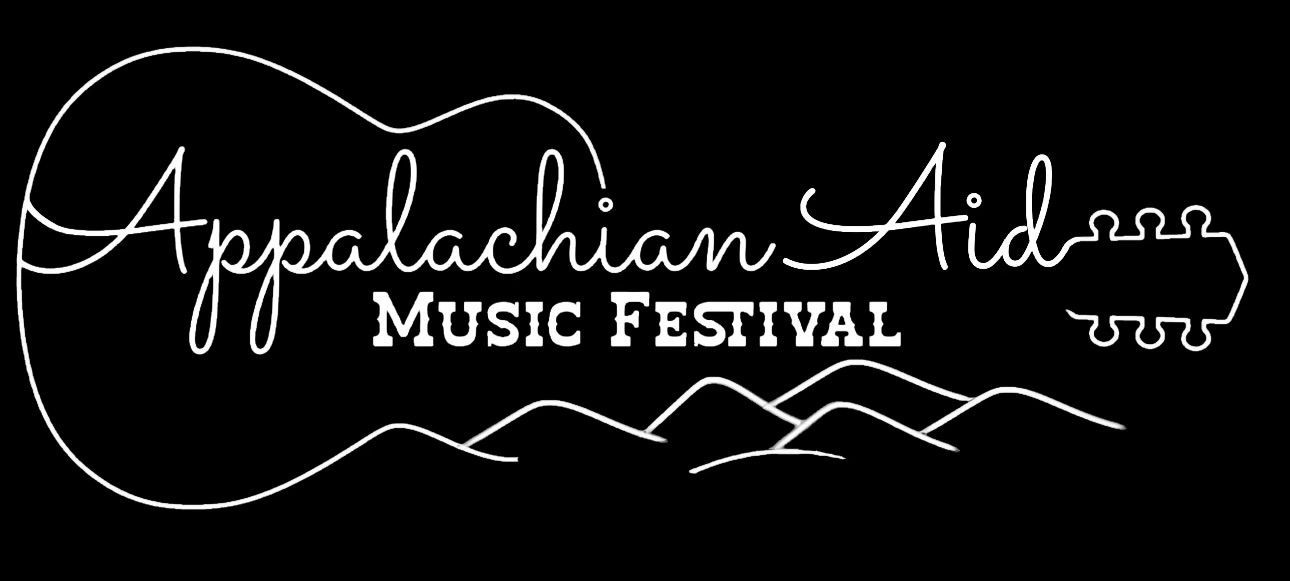 A black and white logo for the appalachian aid music festival