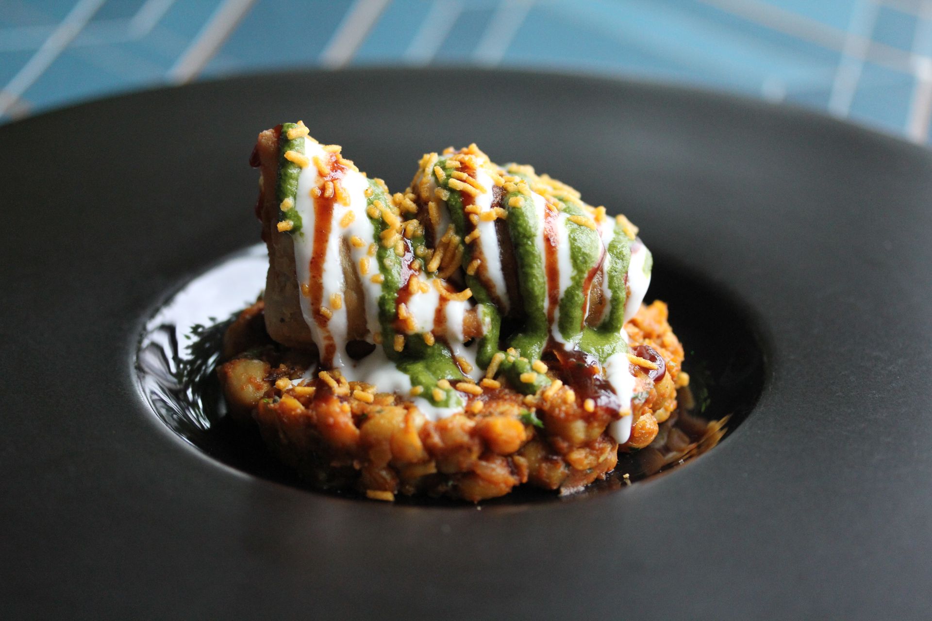 A close up of a plate of food on a table