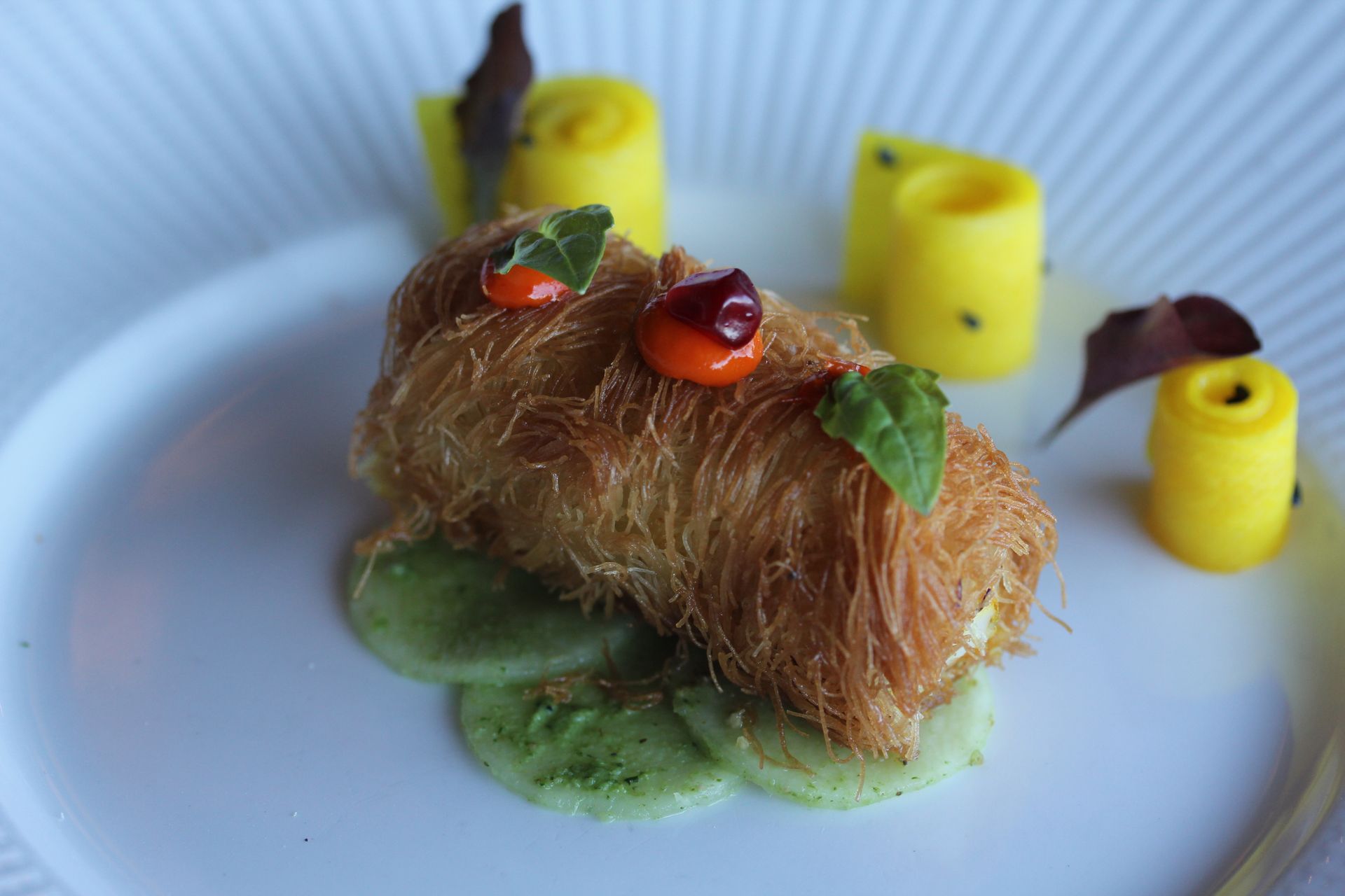 A close up of a plate of food on a table