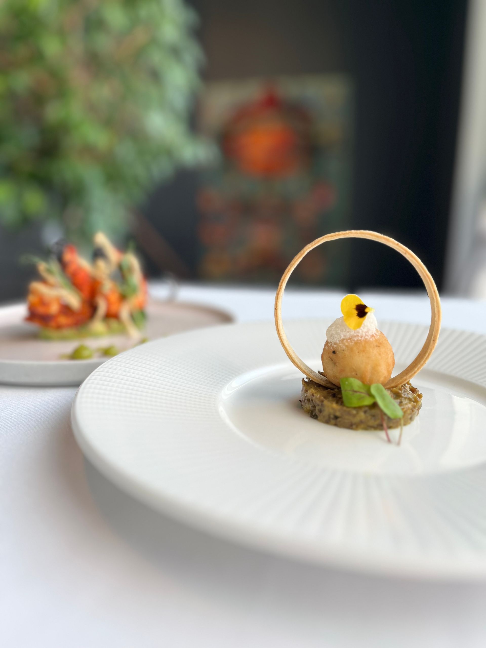 A close up of a plate of food on a table