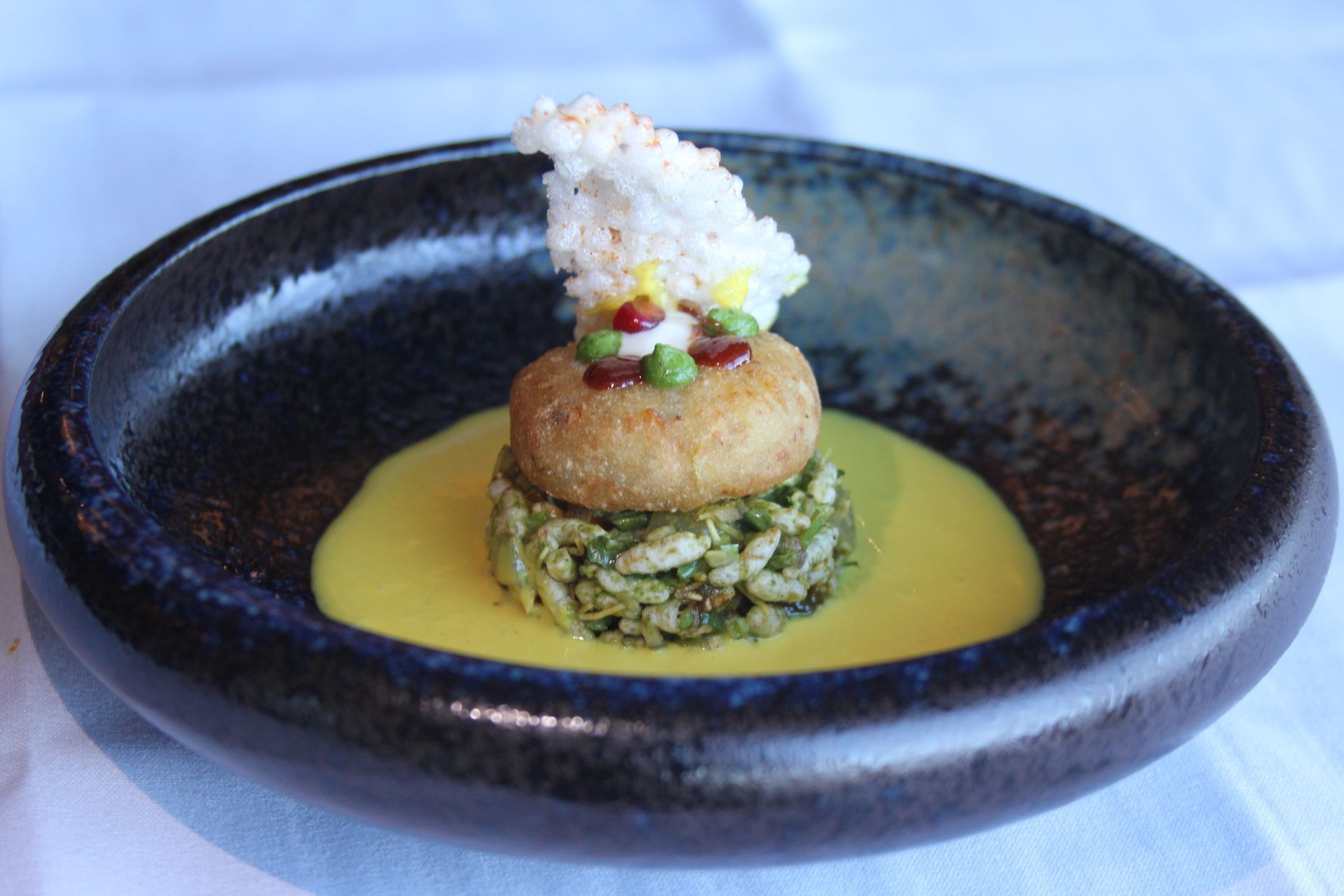 A close up of a plate of food on a table