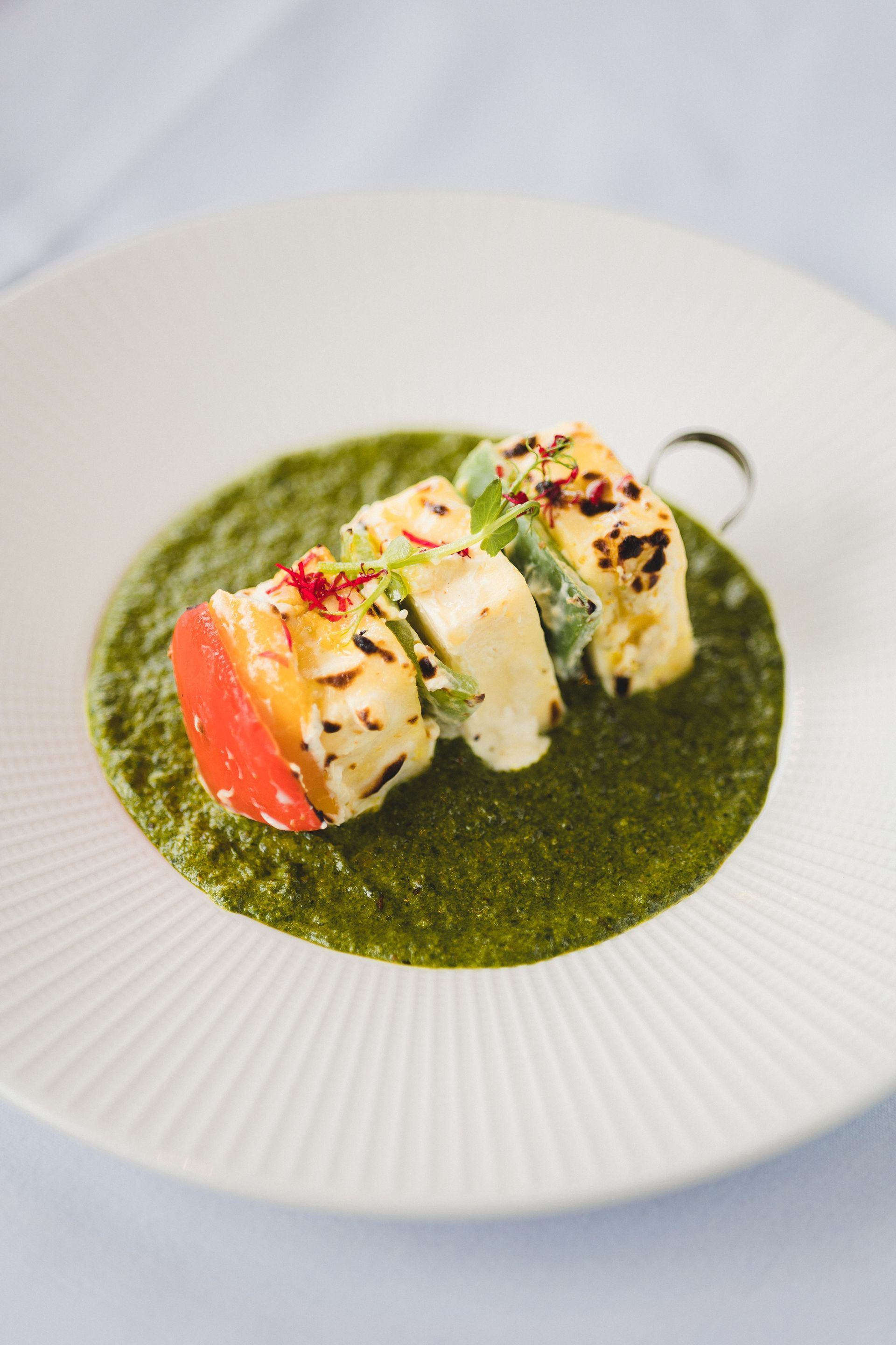 A close up of a plate of food on a table.