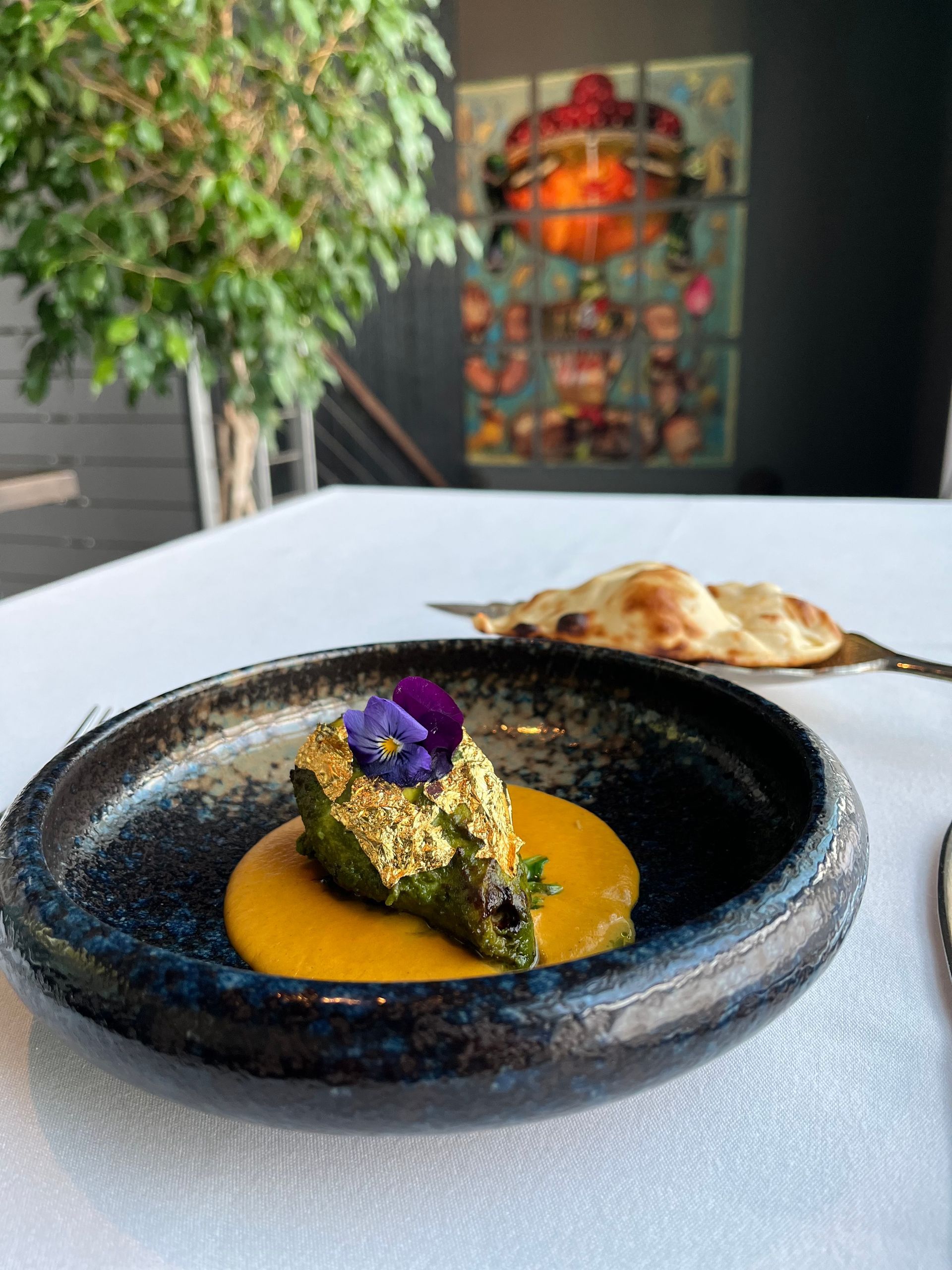 A close up of a plate of food on a table.