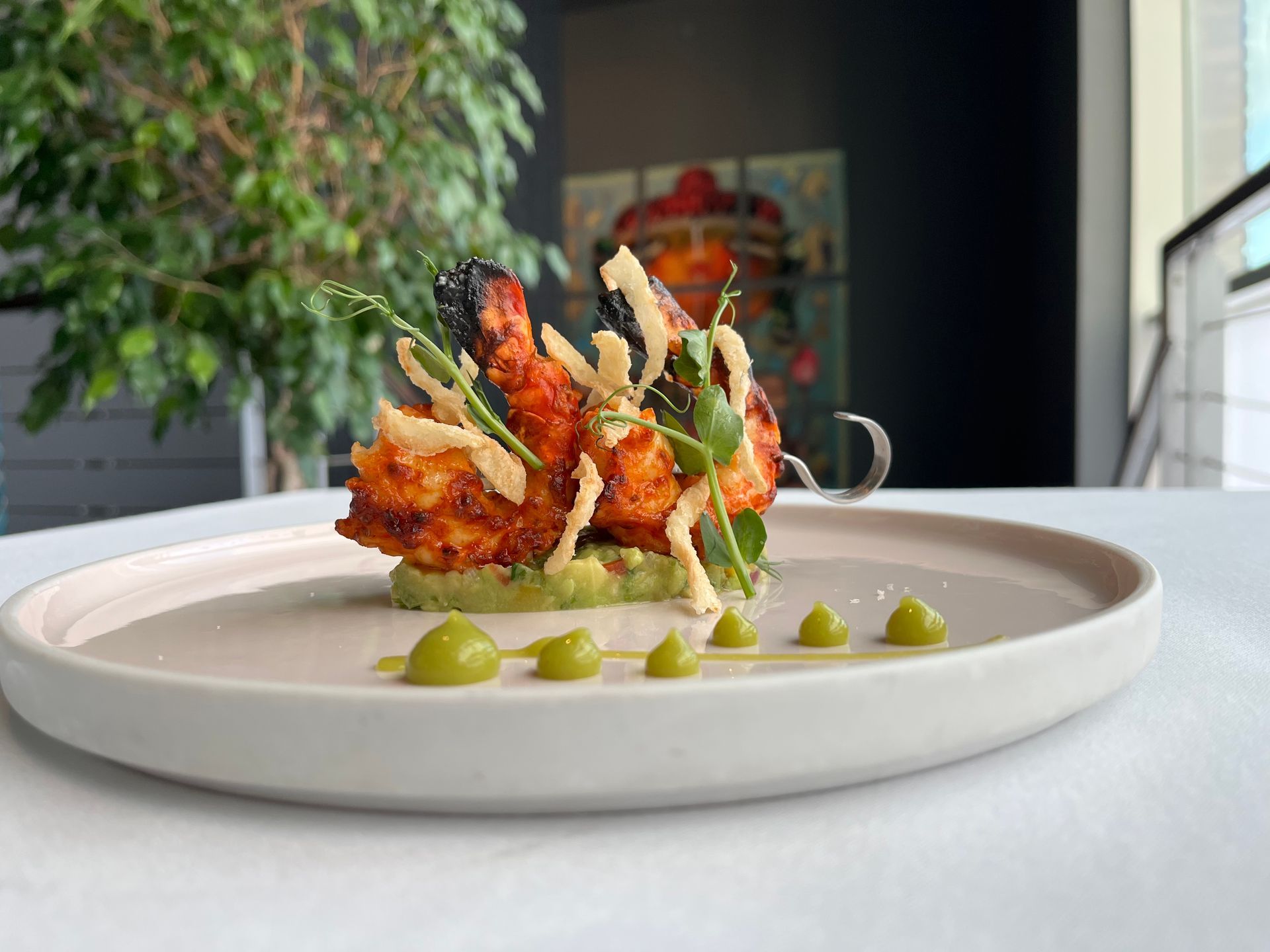 A close up of a plate of food on a table.