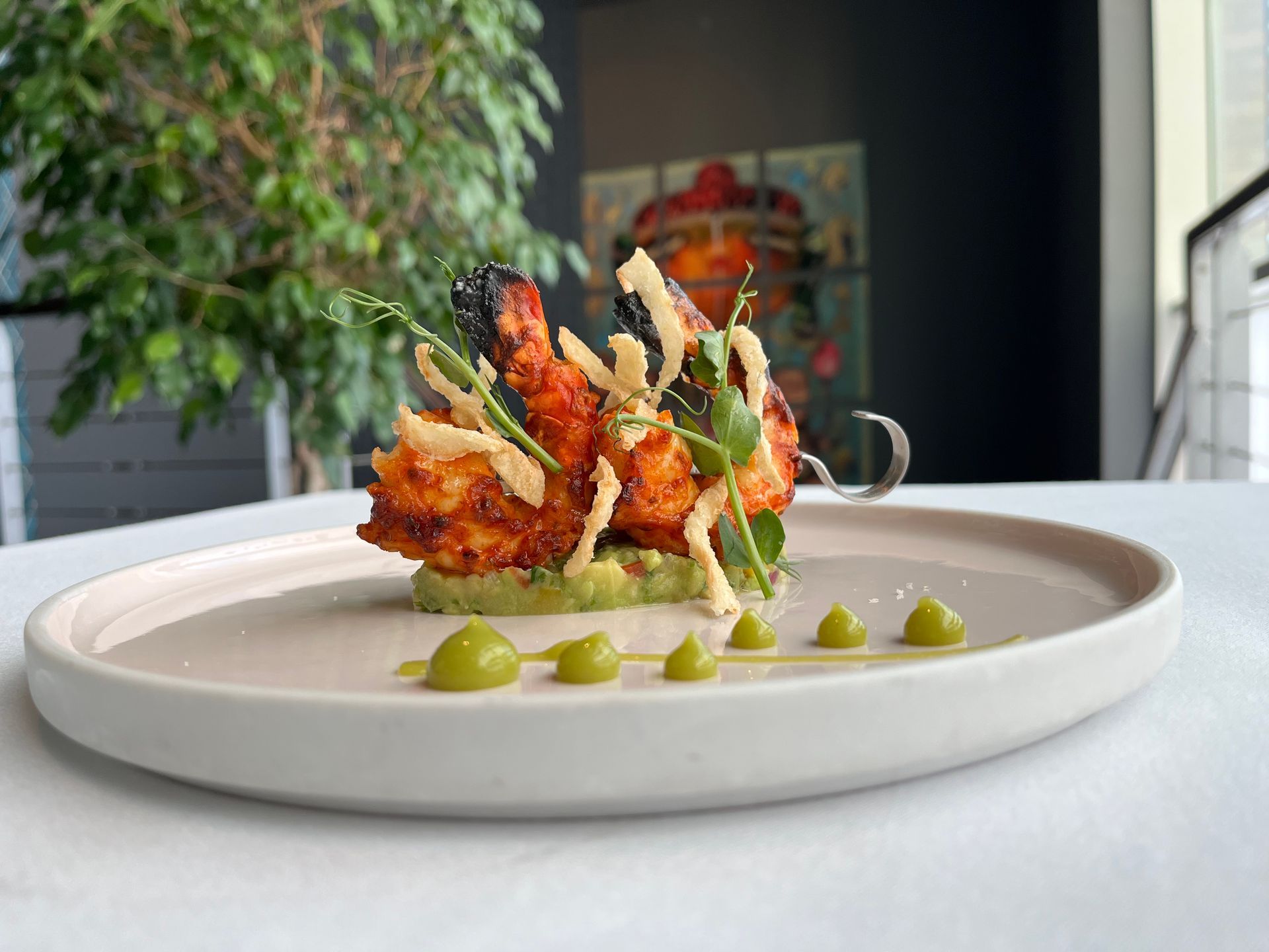 A close up of a plate of food on a table.