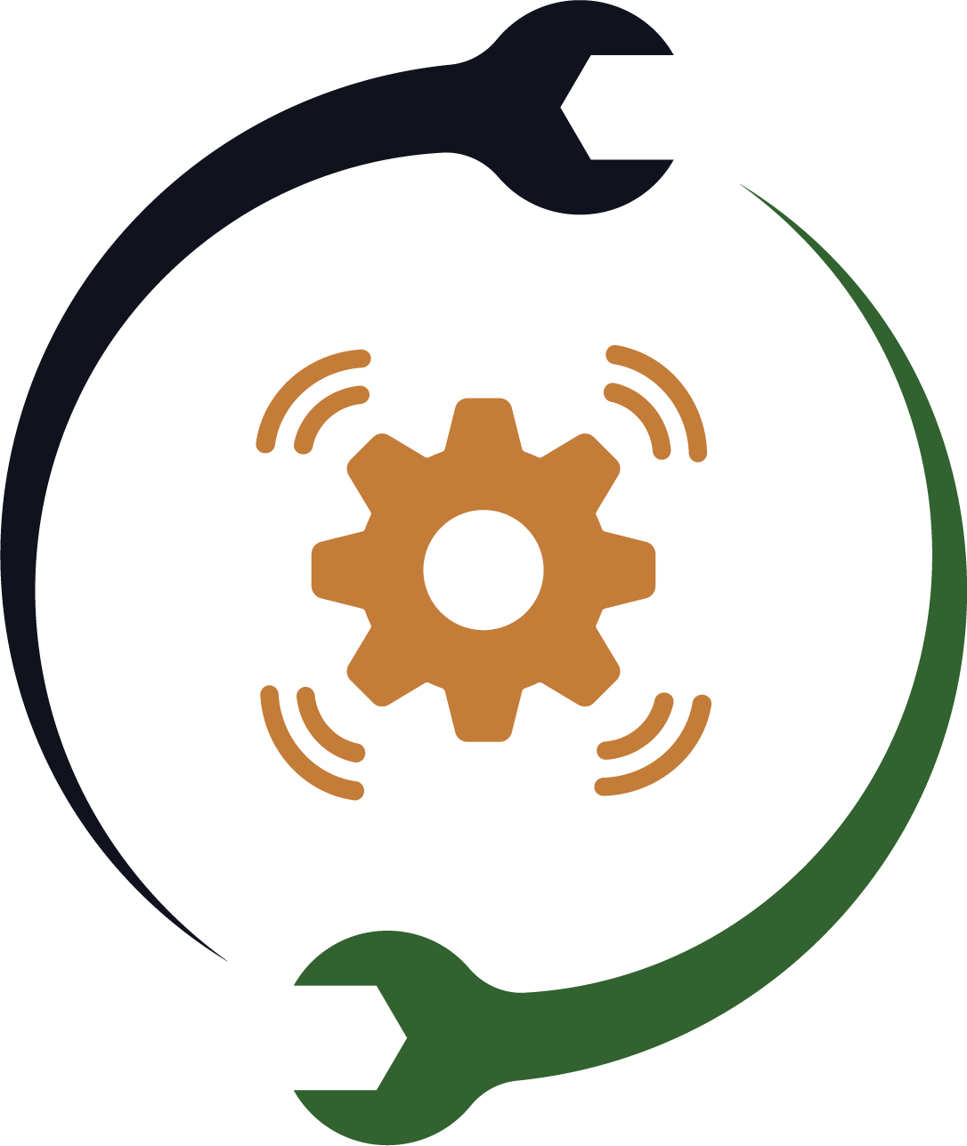 A wrench and a gear are in a circle.