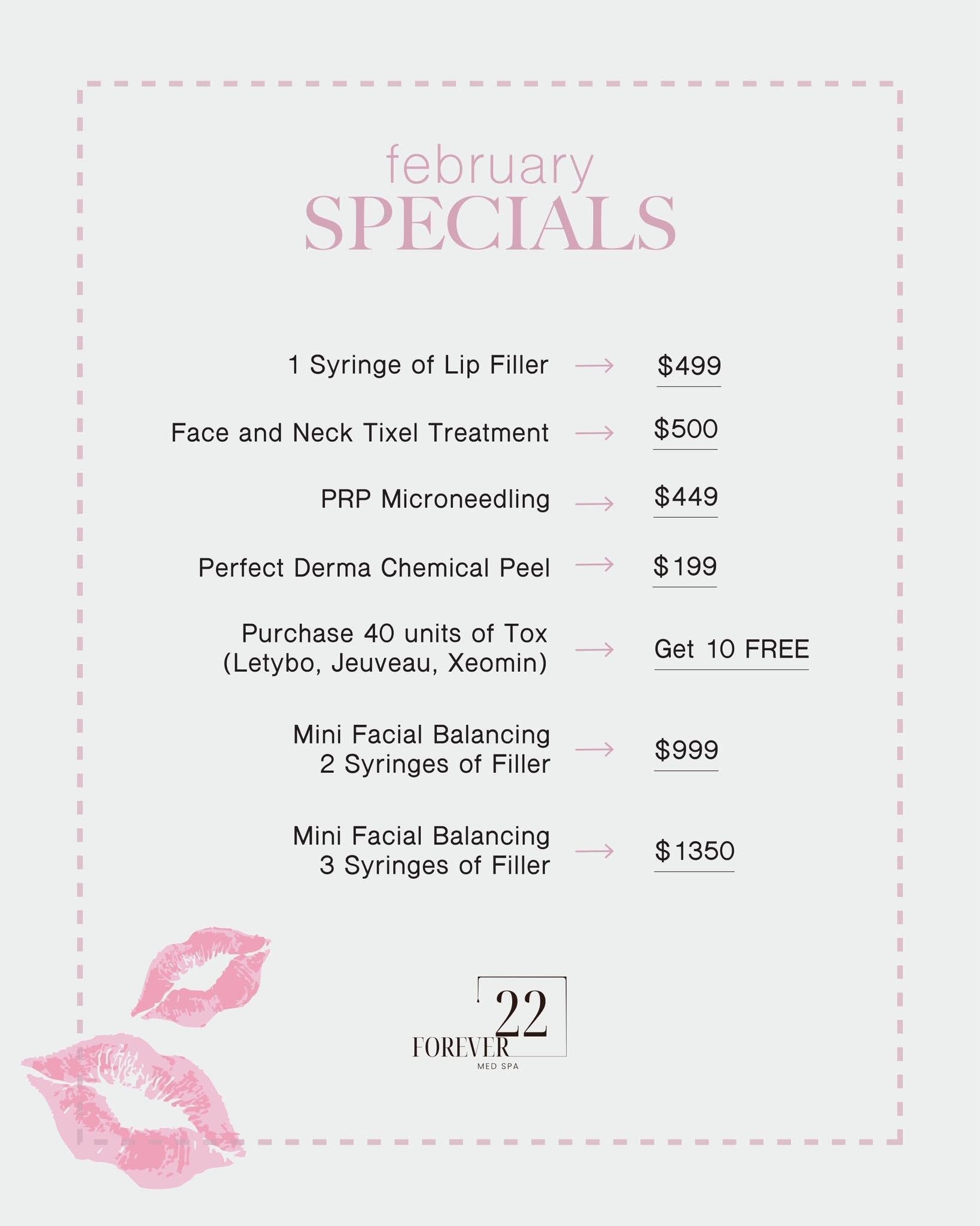 January specials from Forskin: Tox, lip filler, facial balancing, and salmon DNA facial/microneedling, with savings.