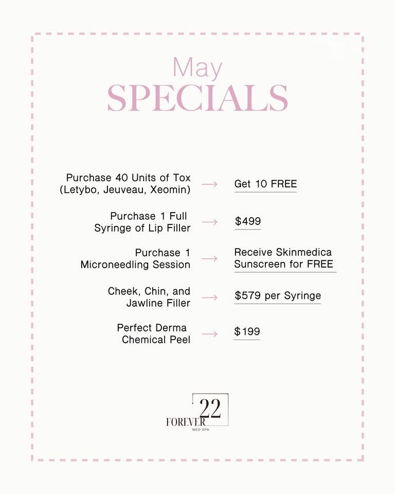 January specials from Forskin: Tox, lip filler, facial balancing, and salmon DNA facial/microneedling, with savings.