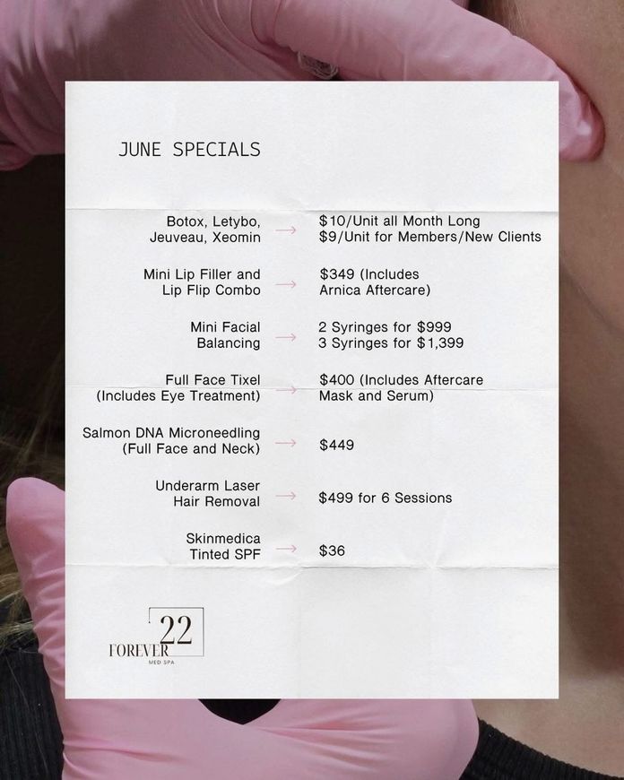 January specials from Forskin: Tox, lip filler, facial balancing, and salmon DNA facial/microneedling, with savings.