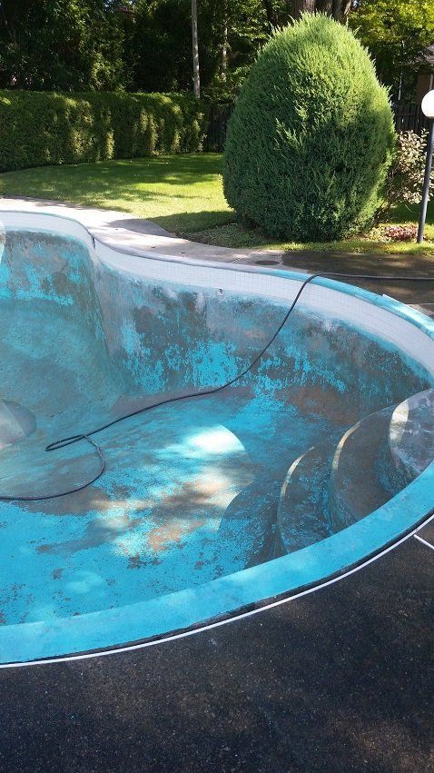 Une grande piscine avec quelques arbres en arrière-plan