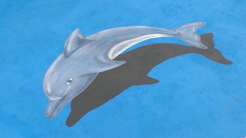 Une peinture d'un dauphin sur fond bleu