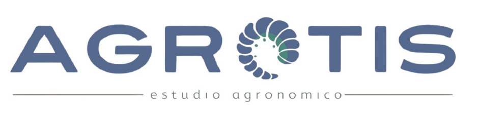 Logotipo de AGROTIS, una empresa con texto azul oscuro y un diseño de espiral estilizado, con 