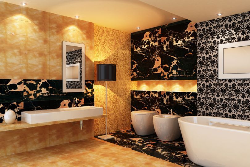 Black and gold elegant bathroom design.
