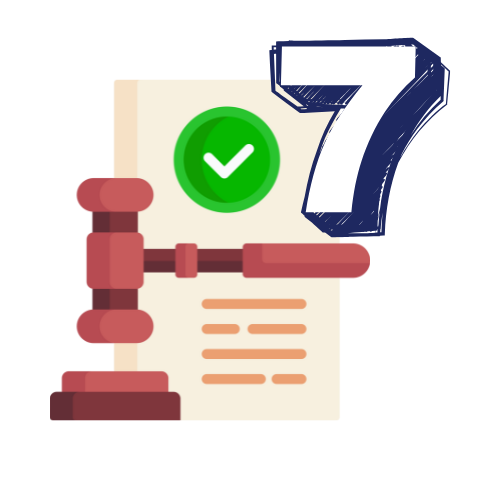Gavel next to document with check mark and number 7, likely related to legal approval.