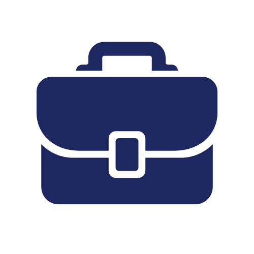 White shield with person icon and checkmark, on dark blue background.