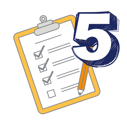 Checklist with three checked boxes, and a pencil, with number 5 in front.