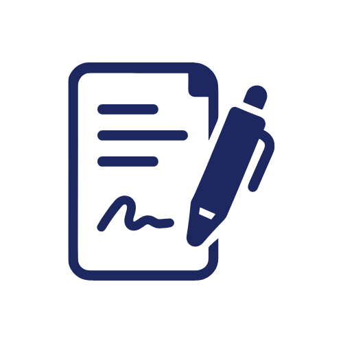 White shield with person icon and checkmark, on dark blue background.