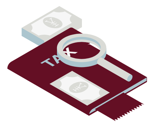 Person in red blazer holding a pen and phone, looking at a miniature house on a desk with documents.