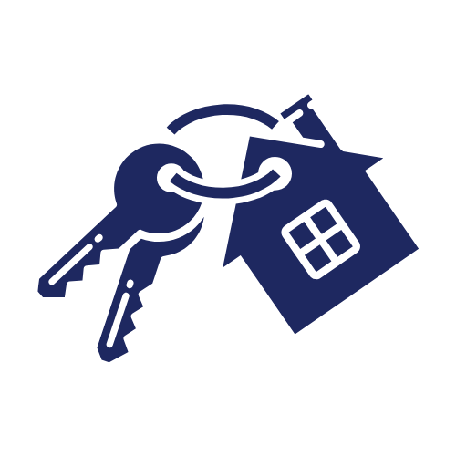 White shield with person icon and checkmark, on dark blue background.