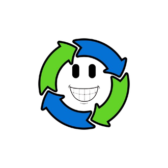 A smiley face is surrounded by green and blue arrows.