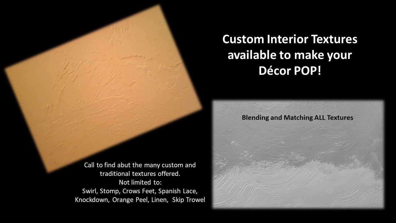 A poster that says custom interior textures available to make your decor pop