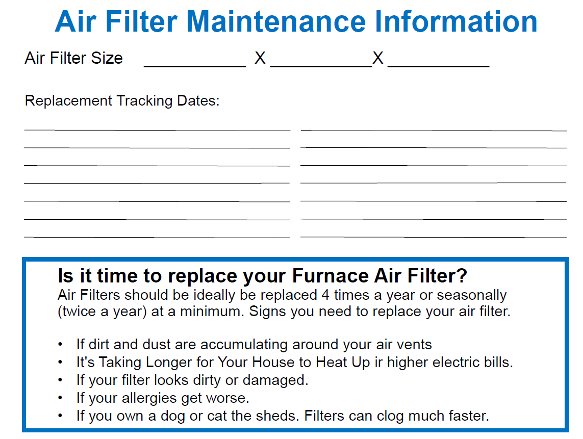 FREE Furnace Air Filter Replacement Tracking Sign