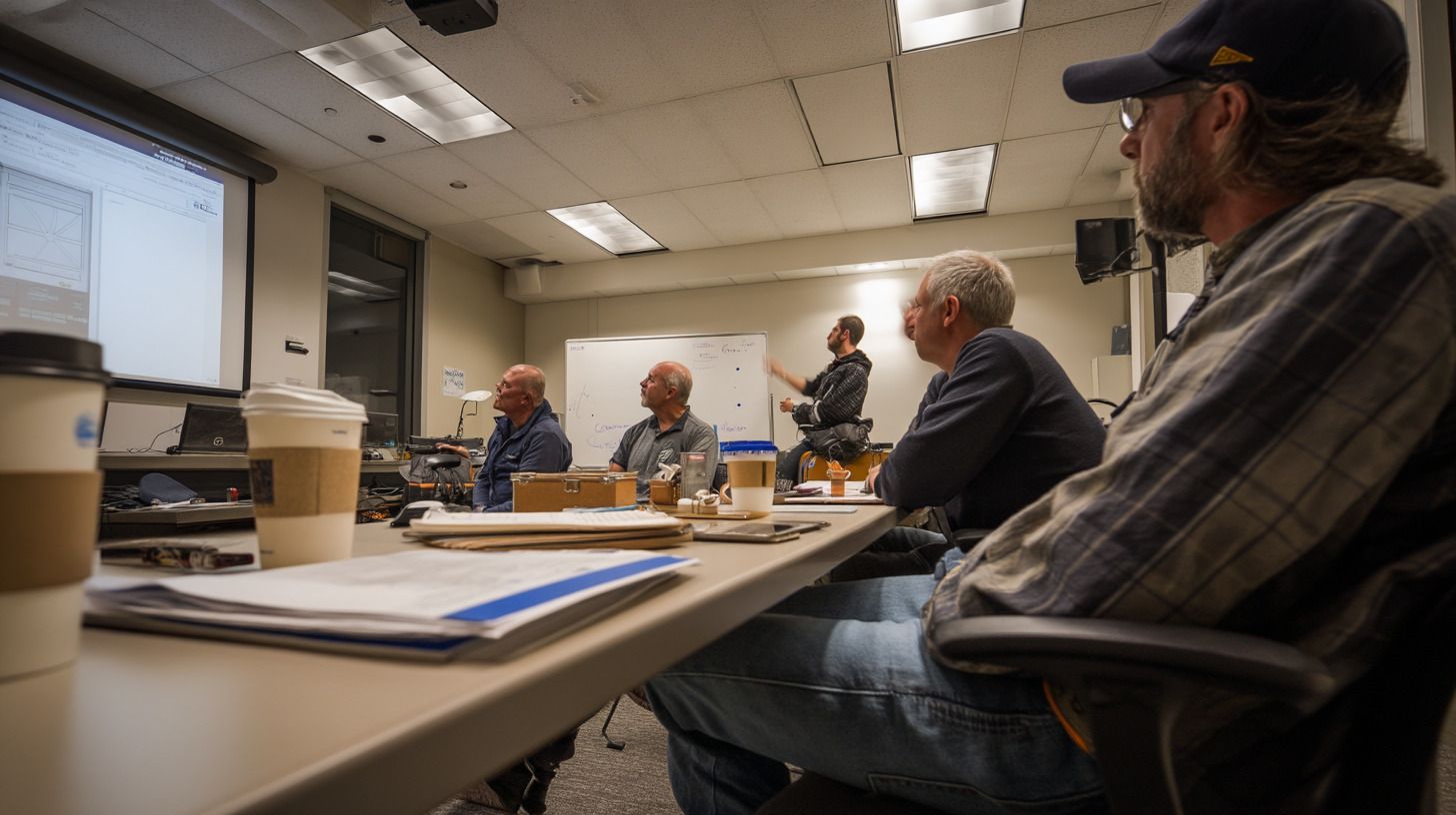 Group training session on ASME A17.1 code updates for facility managers.