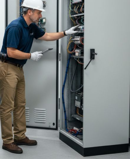 consultant inspecting the elevator systems in a building