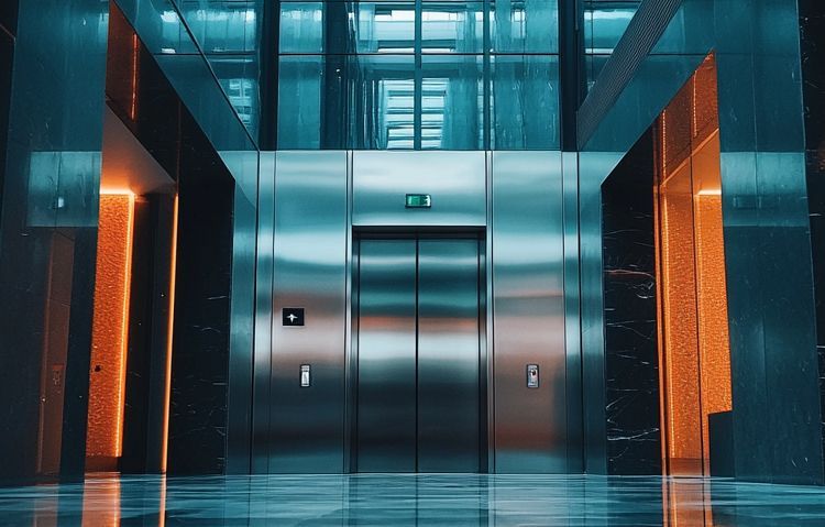 elevator lobby in a modern office building