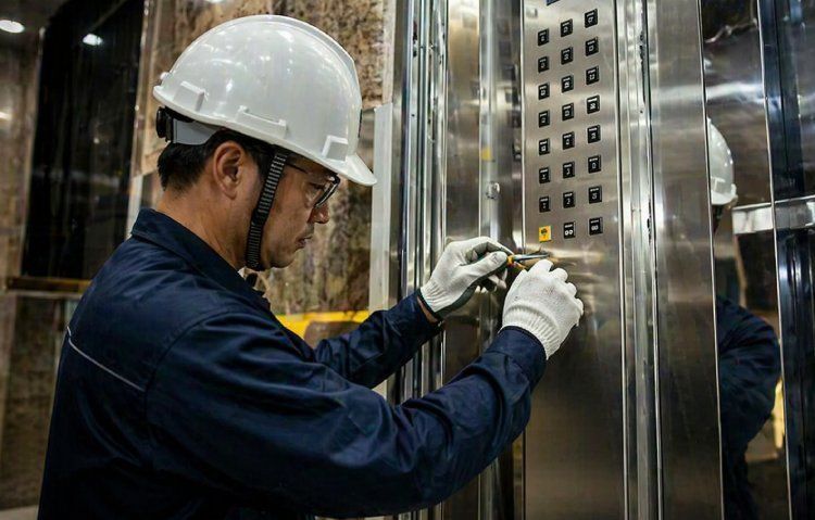 elevator technician at work in control room