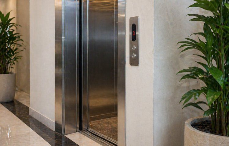 modern lobby with stainless elevator