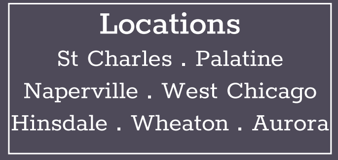 Locations listed: St. Charles, Palatine, Naperville, West Chicago, Hinsdale, Wheaton, Aurora.