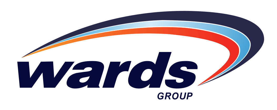 Commercial Electrician in Kingaroy Logo for Wards Group, featuring a curved arc of blue, orange, and red over dark blue text. "GROUP" in gray.
